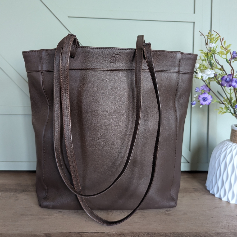 Everyday Dark Brown Leather Tote with Double Shoulder Straps